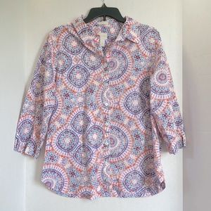 Chico's 3-Quarter Sleeve No-Iron Button Down large